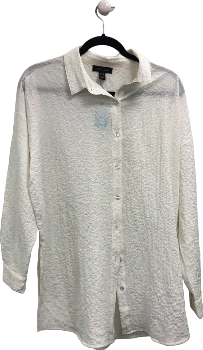 New Look White Textured Button-Up Shirt UK S
