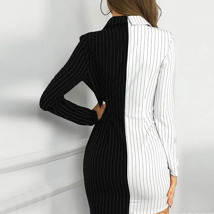 Nukty Fall Outfits Aesthetic New Slim Fit Contrast Color Button Professional Dress