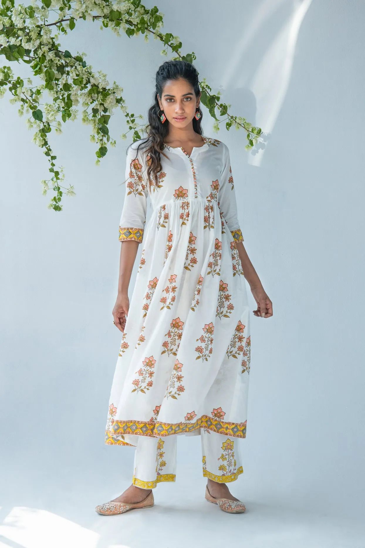 Offwhite anarkali with palazo and duppata - set of 3