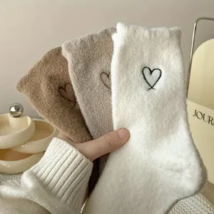 Pack of 6 Pairs Heart Embroidery Fuzzy Warm Socks