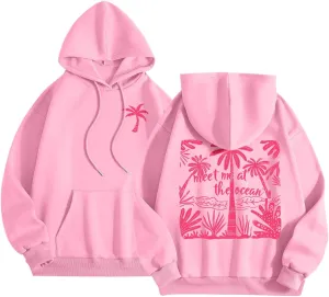 Pink Puff Hoodies Sweatshirt For Women Oversized Fall Graphic Long Sleeve Hoodies Casual Y2K Pullover With Pockets