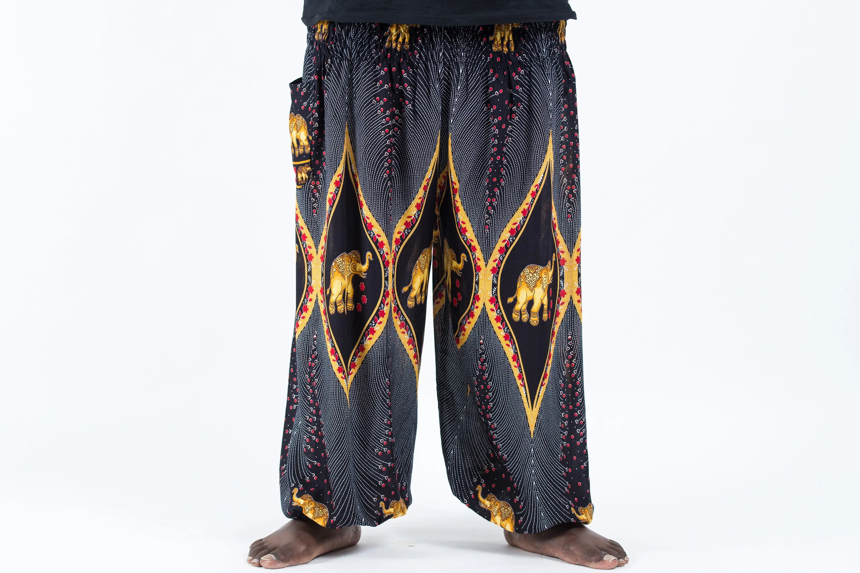 Plus Size Peacock Elephant Men's Elephant Pants in Black