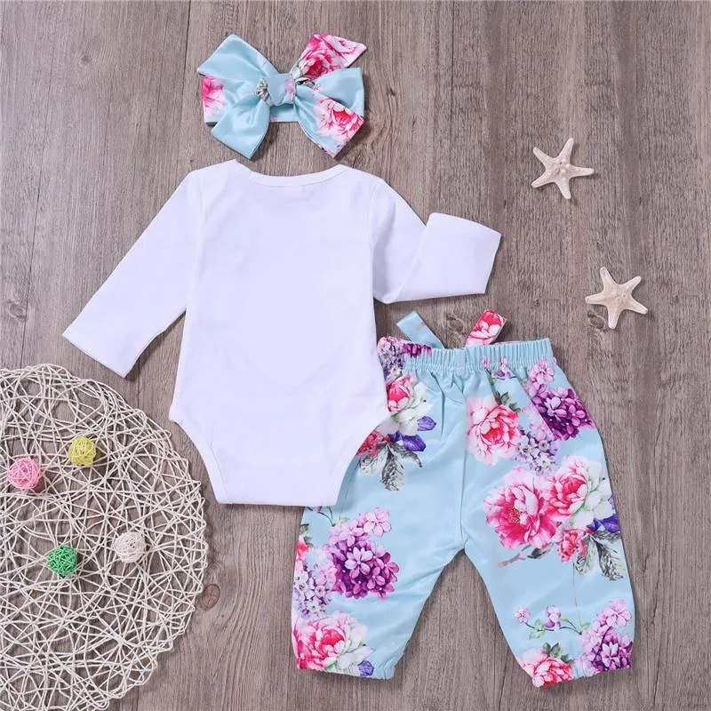 Pretty Floral Bodysuit and Pants and Headband Set