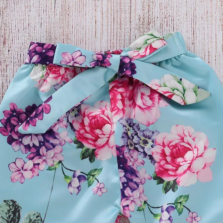Pretty Floral Bodysuit and Pants and Headband Set