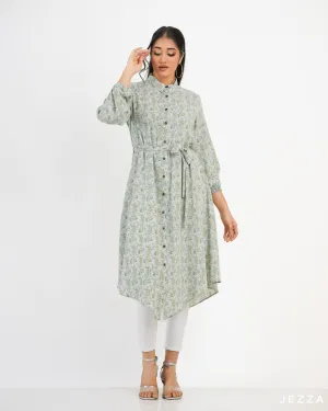 Printed Knee Length Top With Decorative Hem 57791