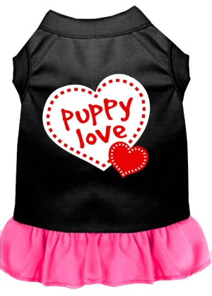 Puppy Love Screen Print Dress Black With Bright Pink Xs