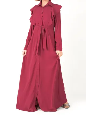 raspberry ruffles maxi dress