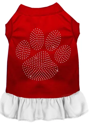 Rhinestone Clear Paw Dress Red With White Xxl