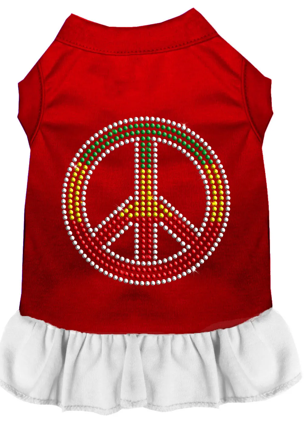 Rhinestone Rasta Peace Dress Red With White Xl