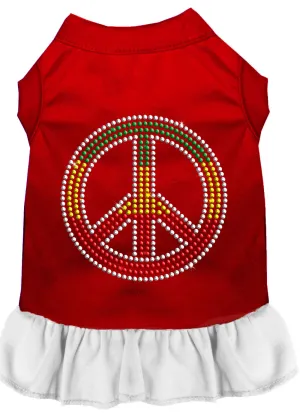 Rhinestone Rasta Peace Dress Red With White Xl