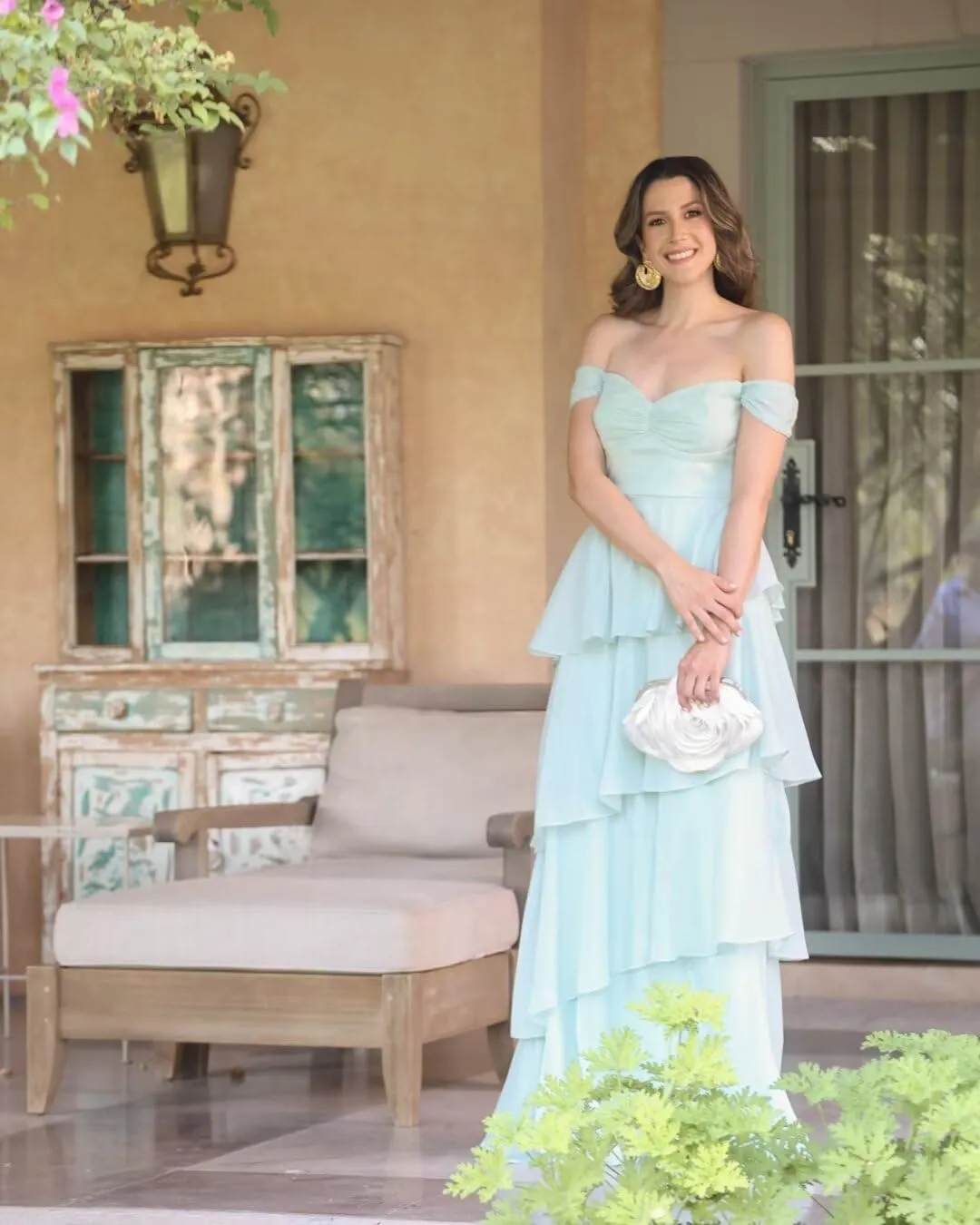 Rjer Off The Shoulder Chiffon Bridesmaid Dresses Elegant Tiered Long Formal Evening Gowns for Women