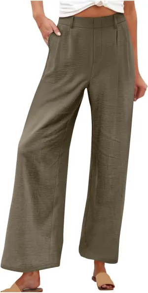 RKSTN Womens Loose Wide Leg Pants High Waist Straight Pants Casual Work Dress Pant Plain Trouser Pants with Pockets