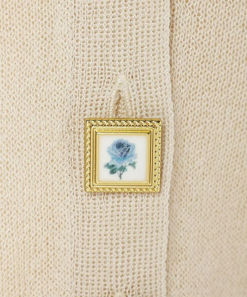 Rose Painted Button Sheer Knit Cardigan