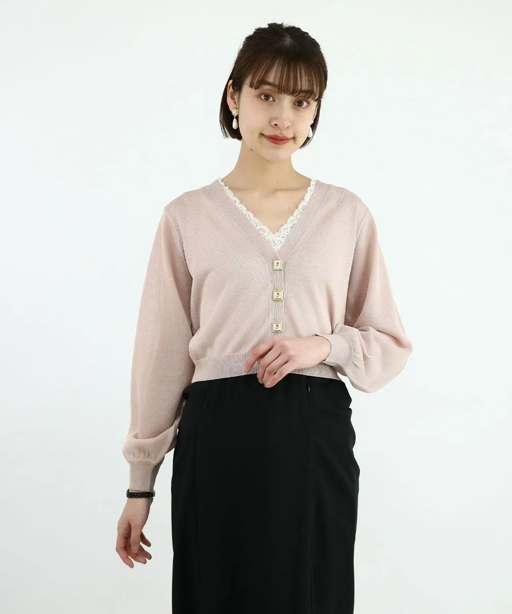 Rose Painted Button Sheer Knit Cardigan