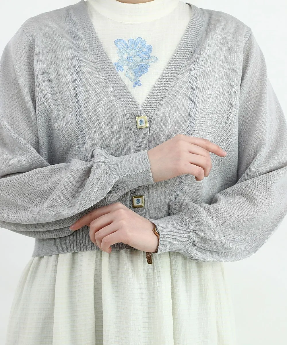 Rose Painted Button Sheer Knit Cardigan