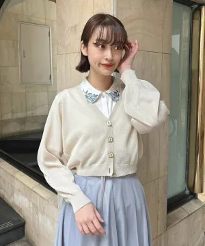 Rose Painted Button Sheer Knit Cardigan