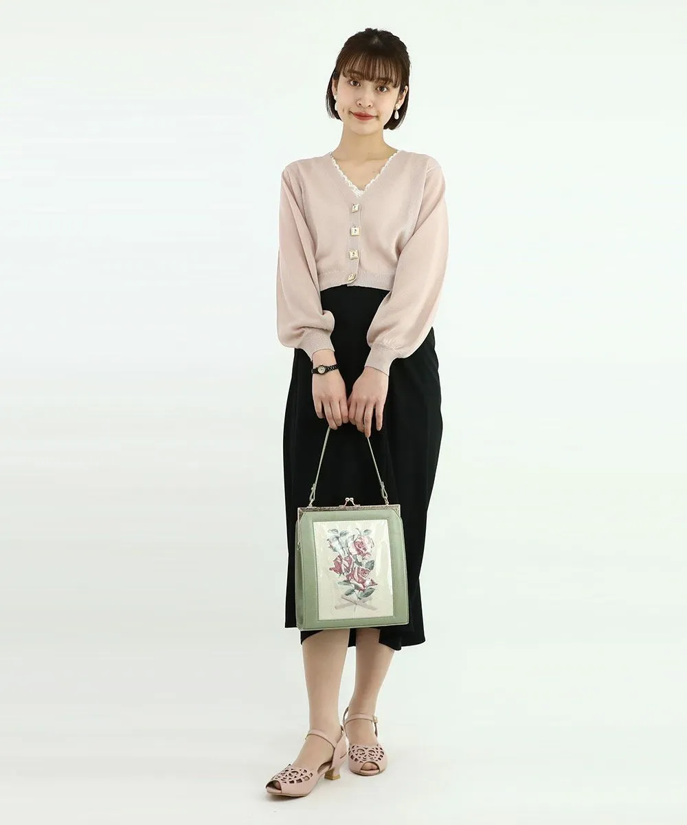 Rose Painted Button Sheer Knit Cardigan