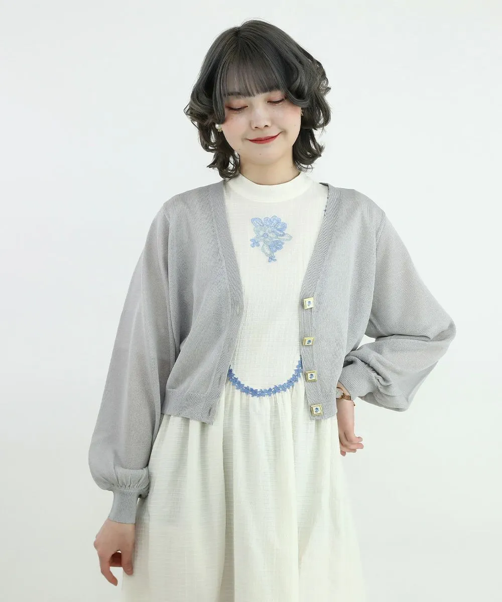 Rose Painted Button Sheer Knit Cardigan