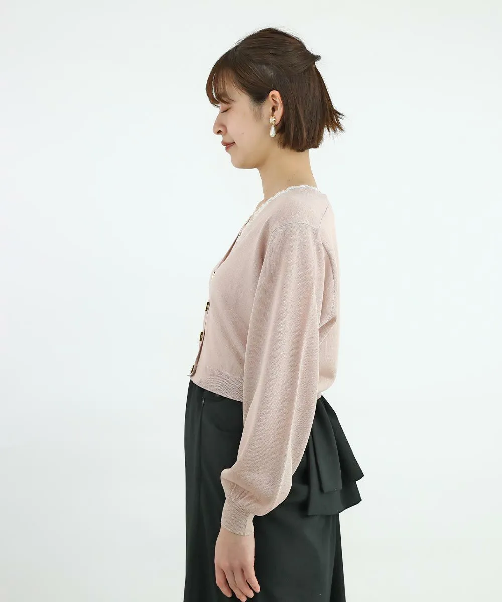 Rose Painted Button Sheer Knit Cardigan