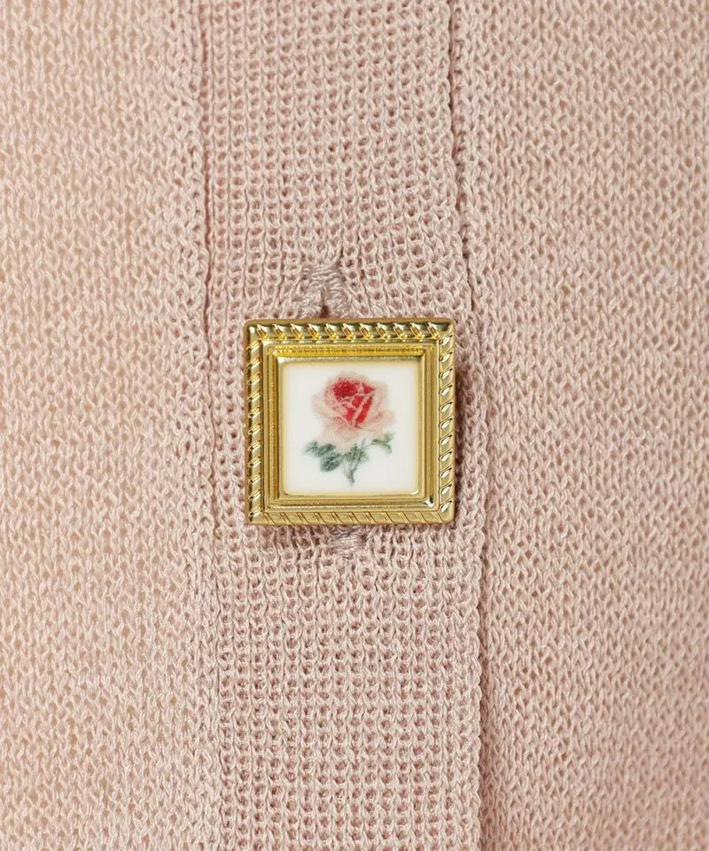 Rose Painted Button Sheer Knit Cardigan