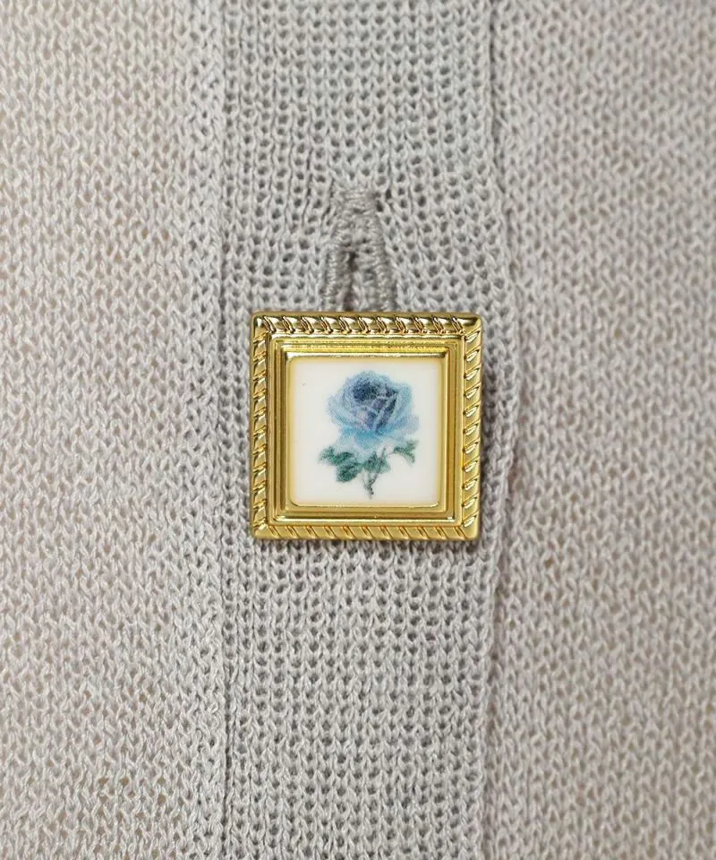 Rose Painted Button Sheer Knit Cardigan
