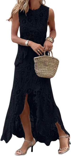 Ru Sweet Womens Two Pieces Skirt Sets Summer Sleeveless Tank Top and Long Crochet Knit Skirt Sets Beach Cocktail Club Dress