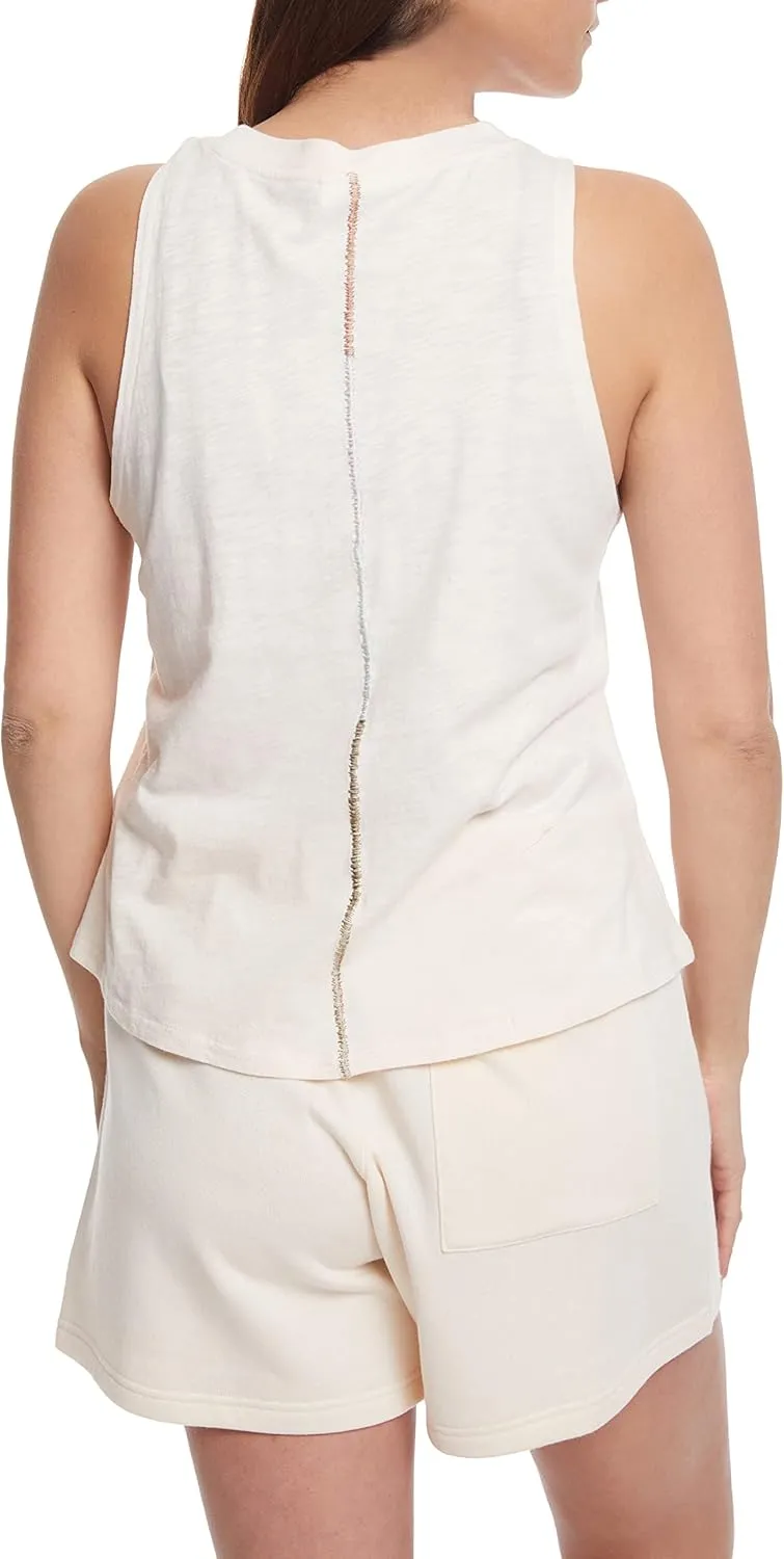 Sage Collective Women's Sleeveless Round Neck Zigzag Embroidery Stretch Athletic Yoga Tank Top