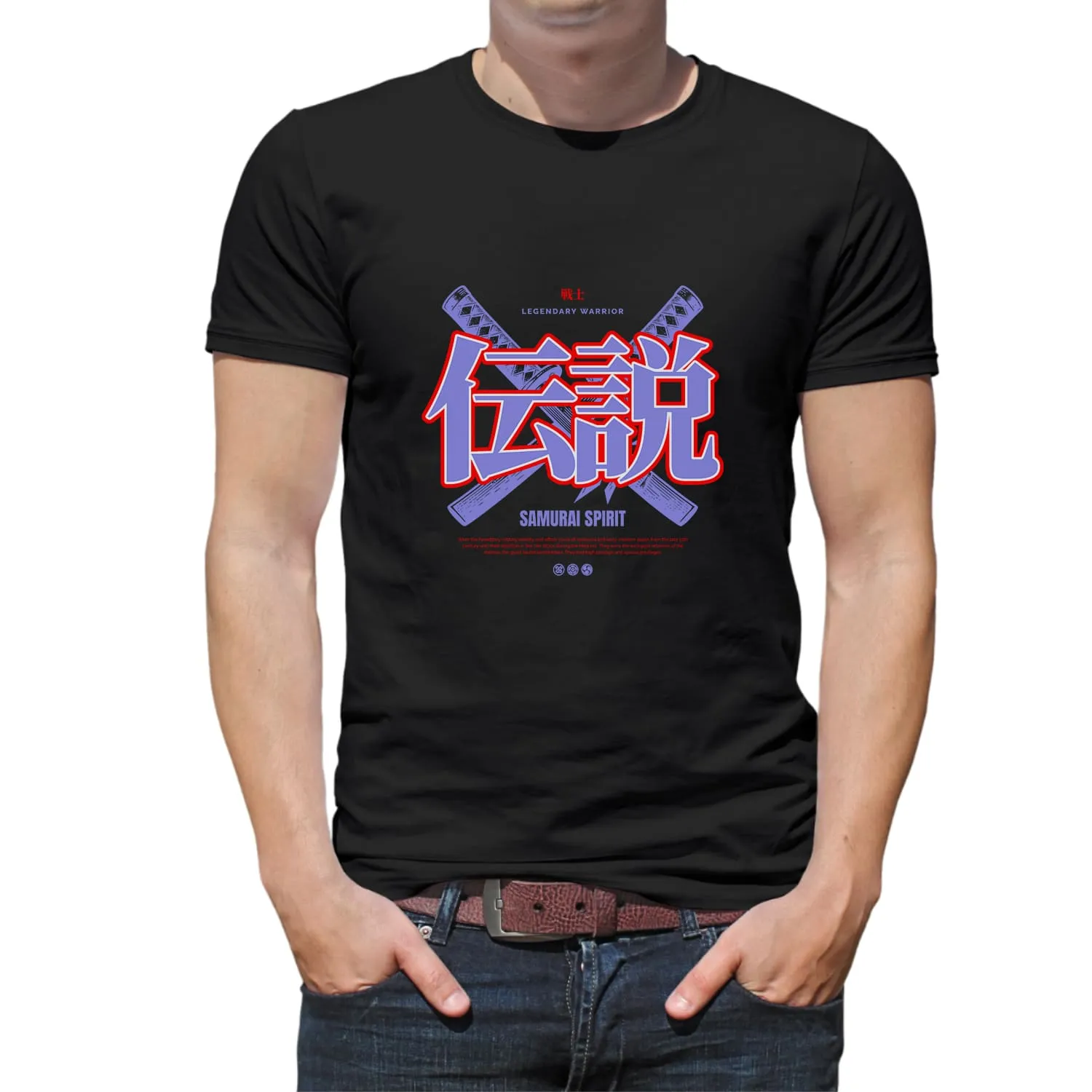 Samurai spirit Mens cotton printed T-shirt