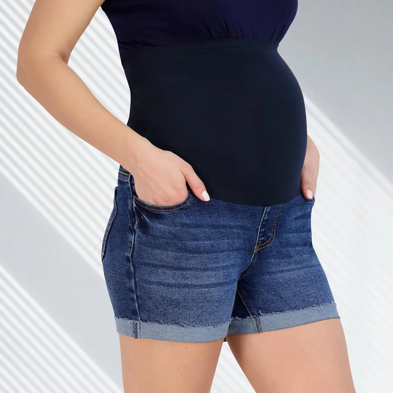 Savi Parker Women's Maternity Shorts Roll Cuff - Mom to Be Comfy Activewear - Pregnancy Clothes for Women, BCI Certified