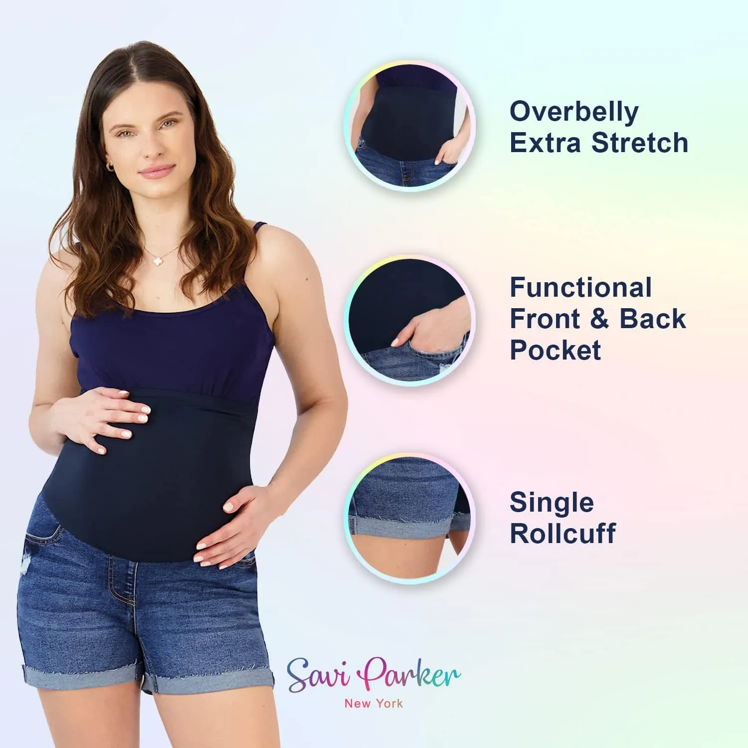 Savi Parker Women's Maternity Shorts Roll Cuff - Mom to Be Comfy Activewear - Pregnancy Clothes for Women, BCI Certified