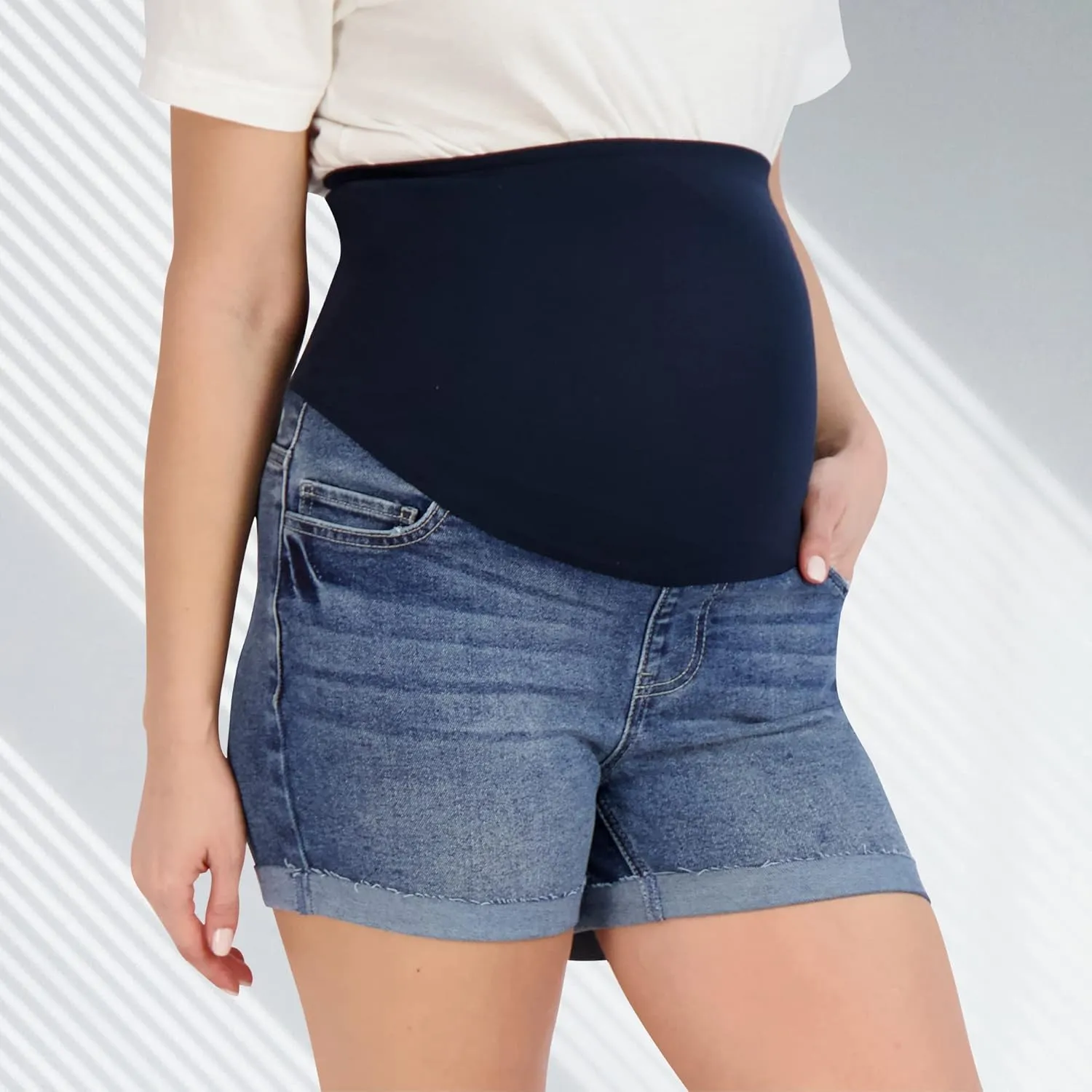Savi Parker Women's Maternity Shorts Roll Cuff - Mom to Be Comfy Activewear - Pregnancy Clothes for Women, BCI Certified