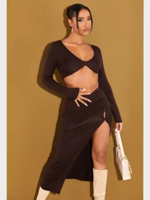 Sexy Plain Button Front Long Sleeve Scoop Neck Women Two-Piece Outfits