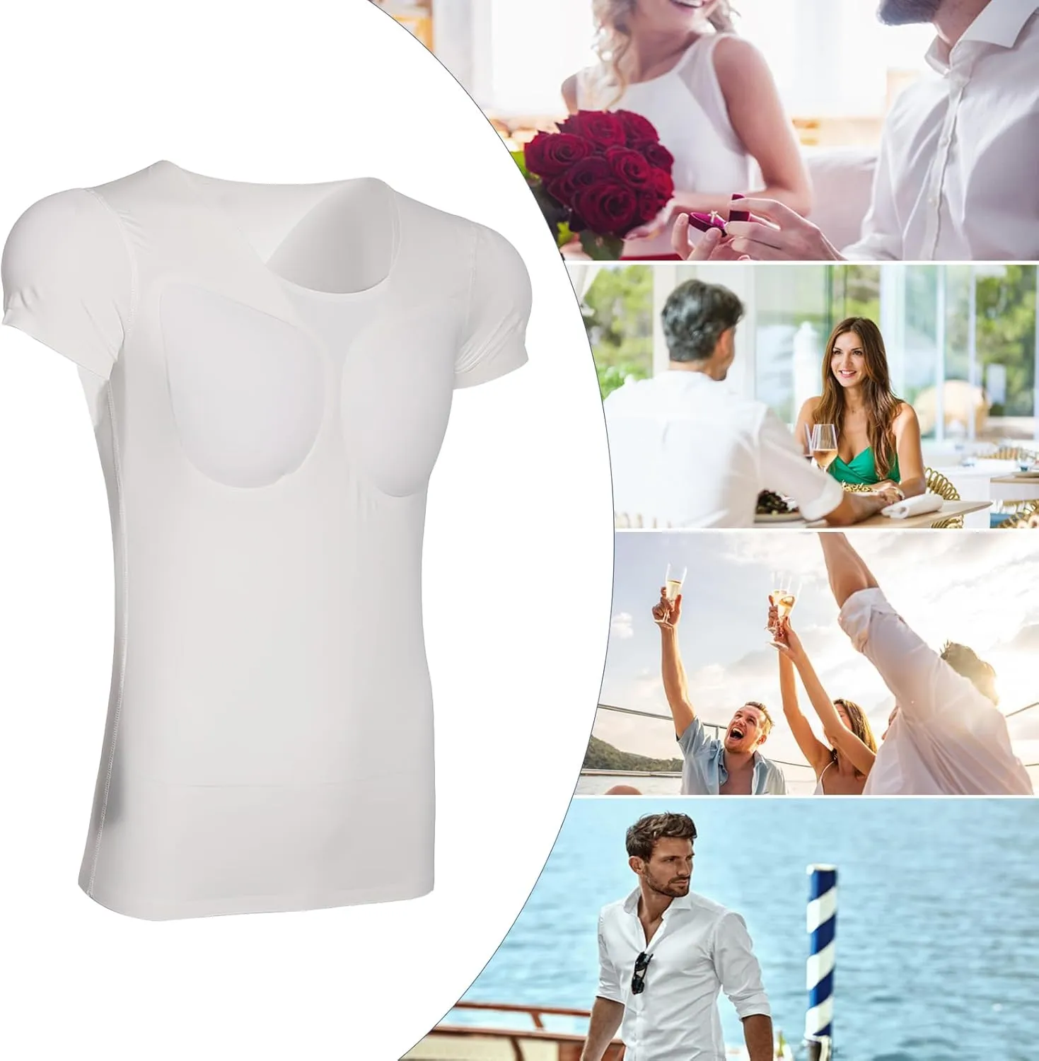 Shaper Fake Muscle T-Shirt for Men, Comfortable Ice Silk Shoulders Padded Undershirts, for Wedding Party Daily Wear
