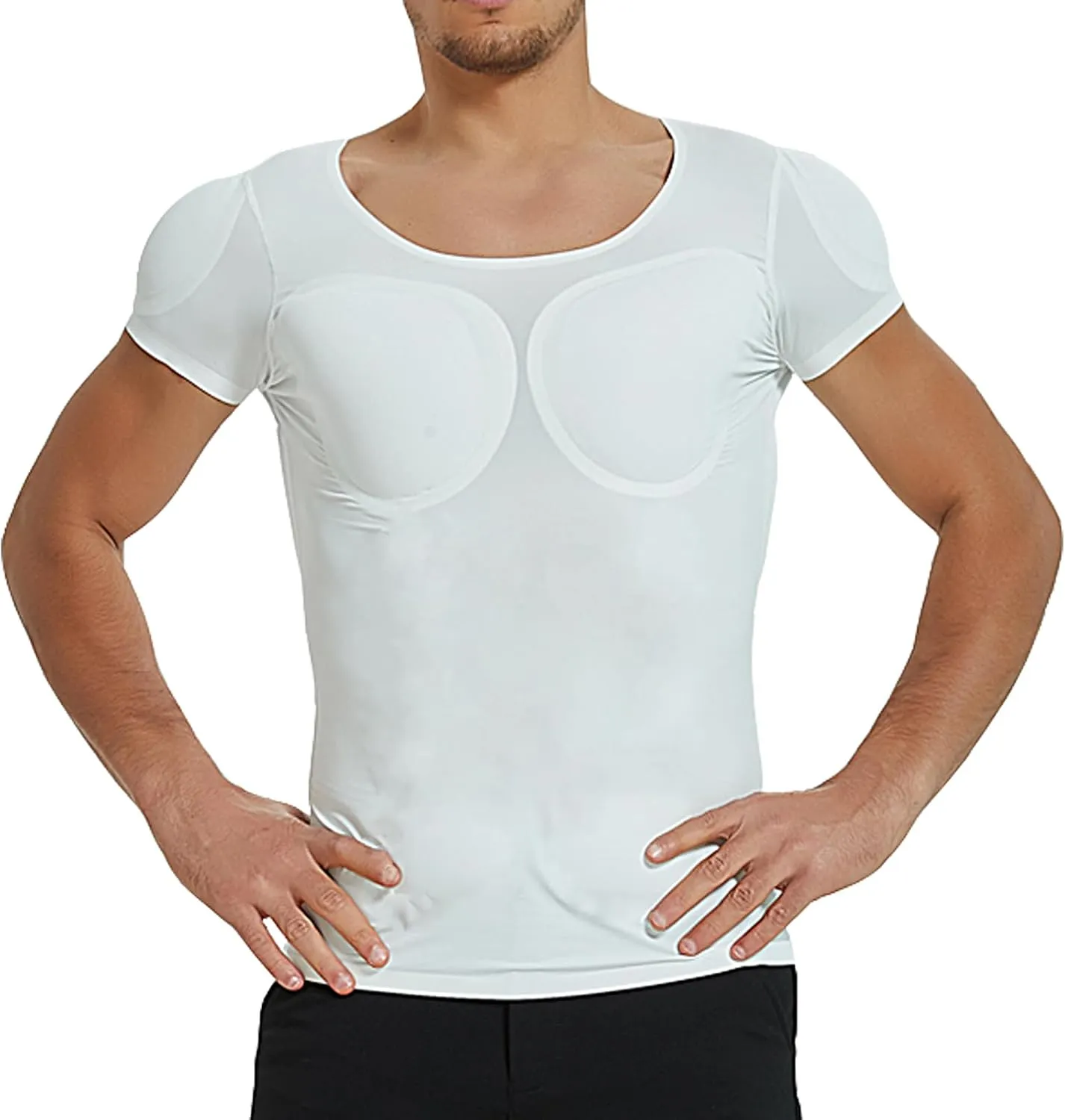 Shaper Fake Muscle T-Shirt for Men, Comfortable Ice Silk Shoulders Padded Undershirts, for Wedding Party Daily Wear