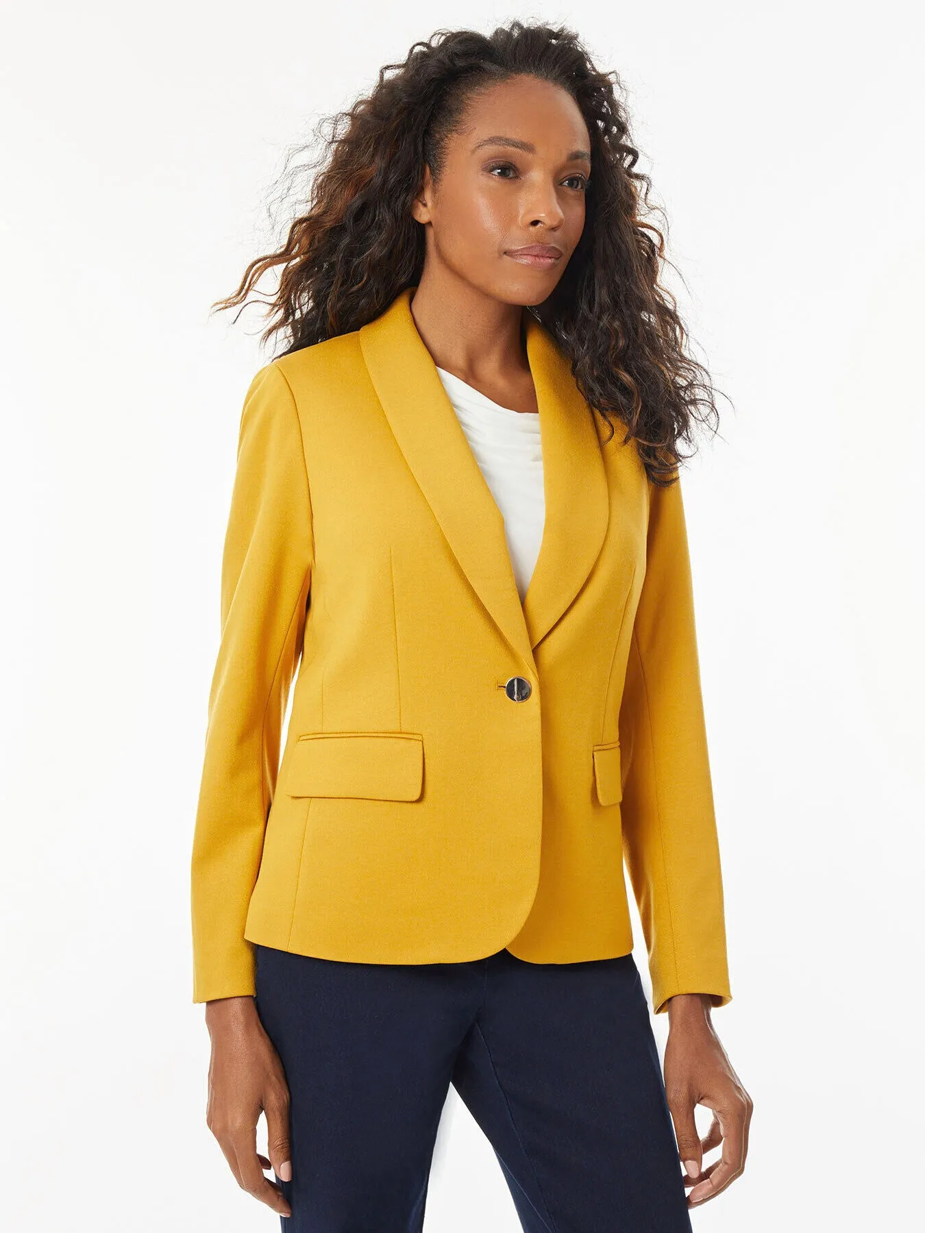 Shawl Collar Zipper Sleeve Detail Ponte Blazer