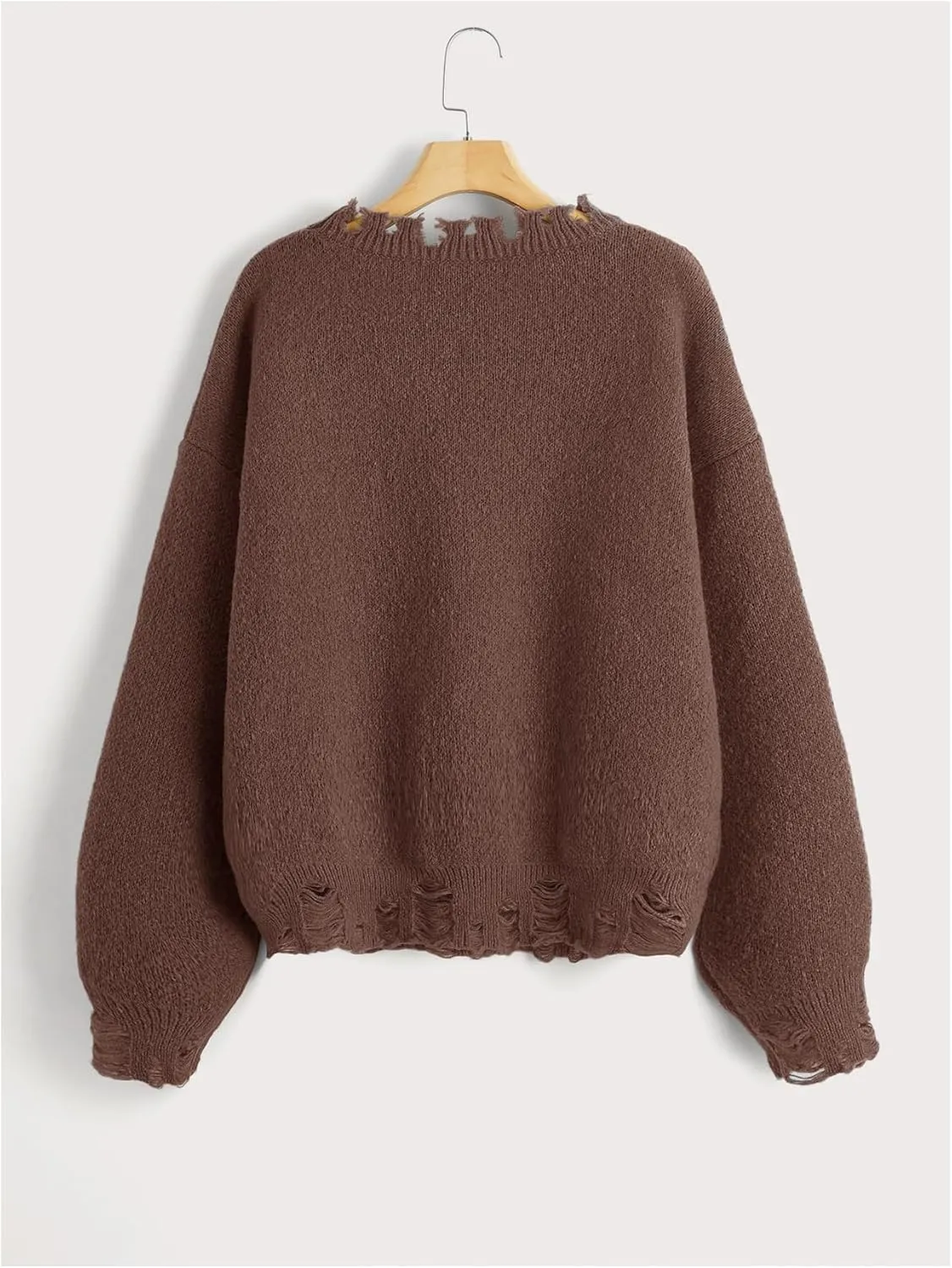 SHENHE Women's Oversized Skeleton Pattern Ripped Round Neck Sweater Pullover
