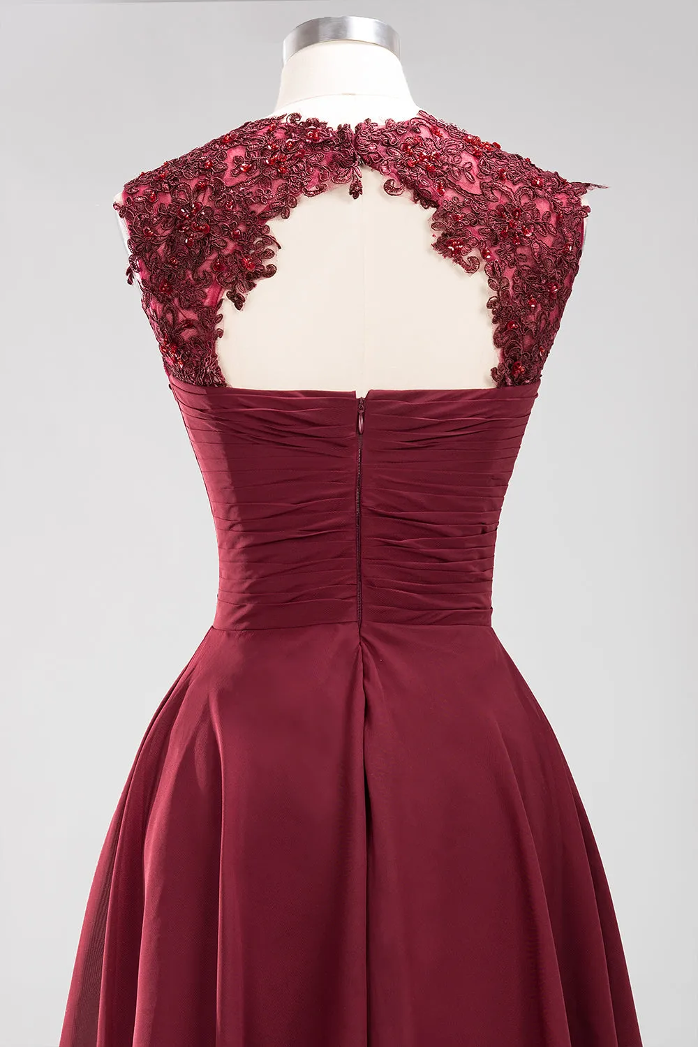 Short A-line Chiffon Jewel Appliques Lace Bridesmaid Dresses with Ruffles