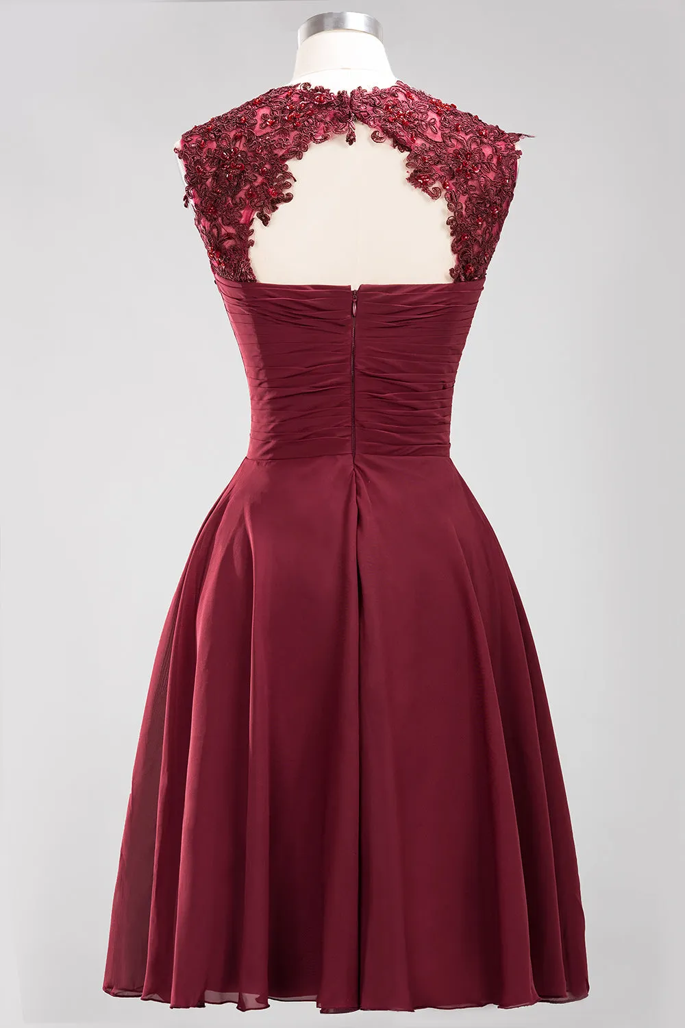 Short A-line Chiffon Jewel Appliques Lace Bridesmaid Dresses with Ruffles