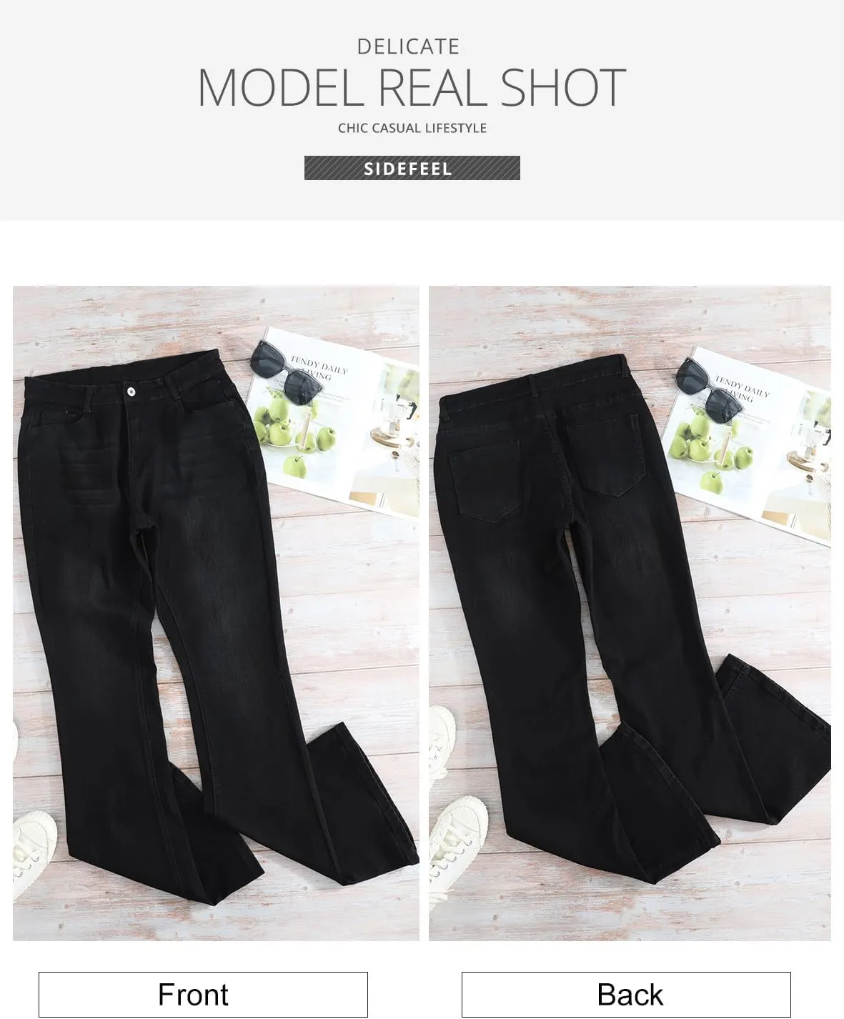 Sidefeel Women's High Waisted Bell Bottom Bootcut Jeans Flared Wide Leg Denim Pants