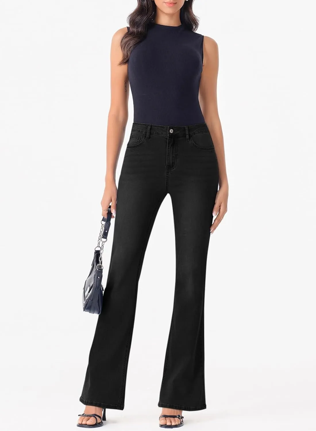 Sidefeel Women's High Waisted Bell Bottom Bootcut Jeans Flared Wide Leg Denim Pants