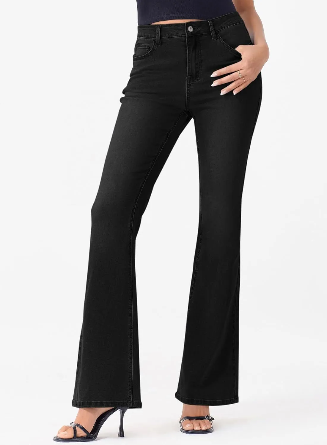 Sidefeel Women's High Waisted Bell Bottom Bootcut Jeans Flared Wide Leg Denim Pants