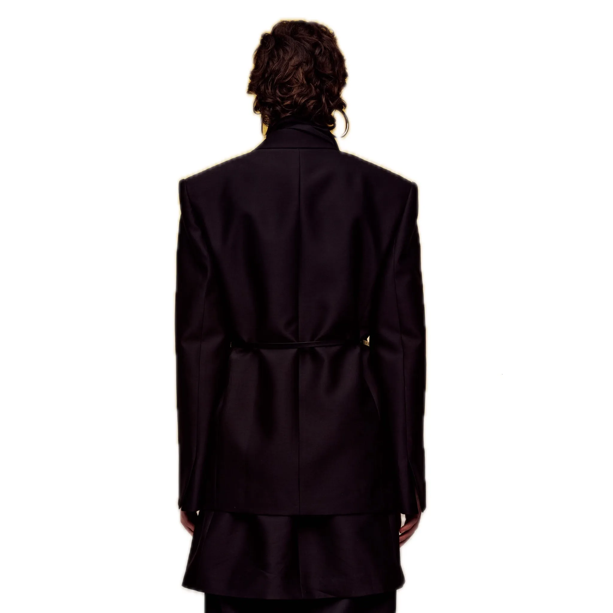 Silk Wool Long-sleeved Blazer in Black(Belt)