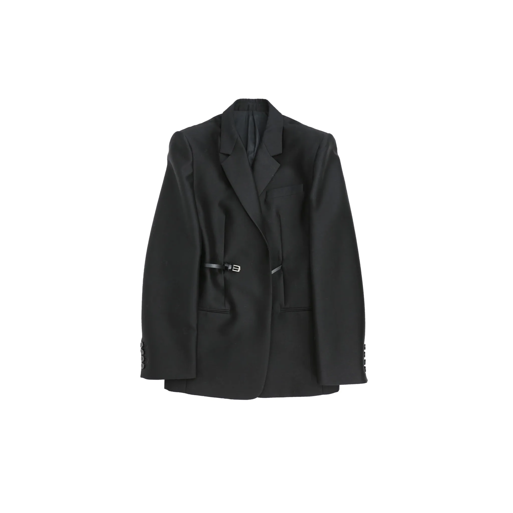 Silk Wool Long-sleeved Blazer in Black(Belt)