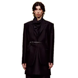 Silk Wool Long-sleeved Blazer in Black(Belt)