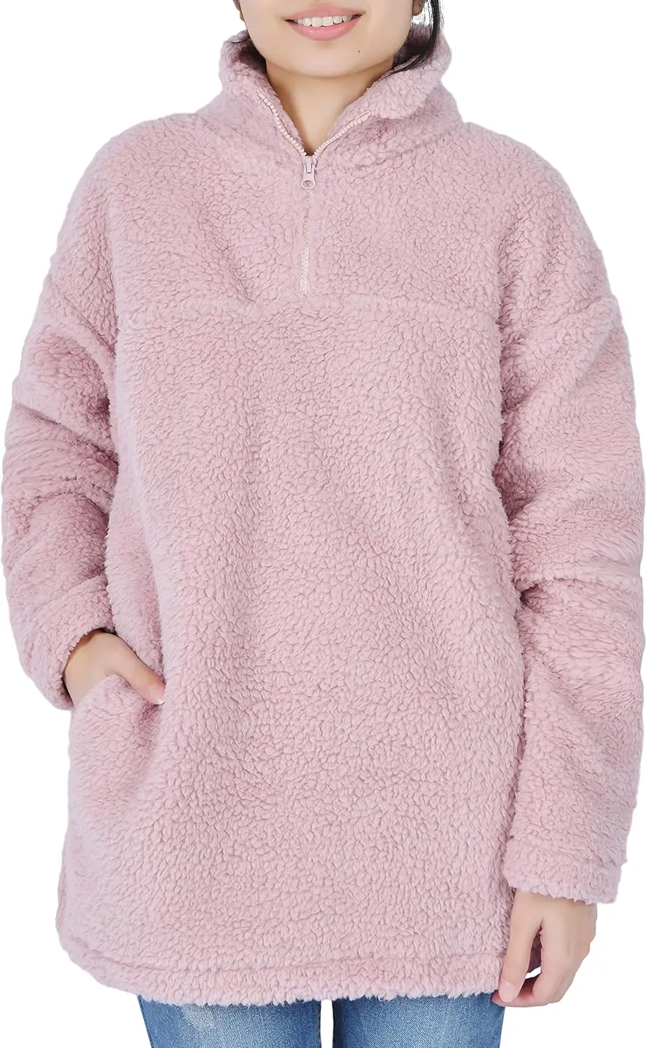 Sleepdown Womens Sweatshirt Long Sleeve Fuzzy Sherpa Fleece Zip Up Sweatshirts for Women Fluffy Pullover Tops with Pockets