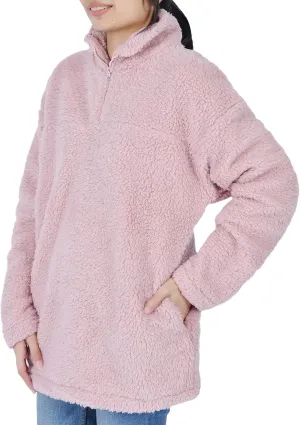 Sleepdown Womens Sweatshirt Long Sleeve Fuzzy Sherpa Fleece Zip Up Sweatshirts for Women Fluffy Pullover Tops with Pockets