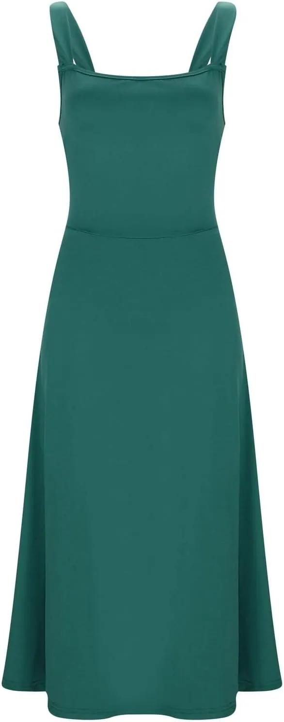 Sleeveless Dresses For Women 2025 Square Neck Slim Fit Waisted Flowy Swing Long Dress Solid Elegant Party Sundress