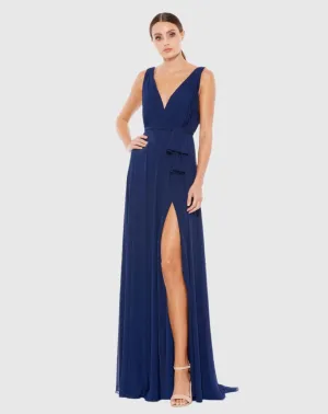 Sleeveless V-Neck Chiffon Gown - Midnight Blue