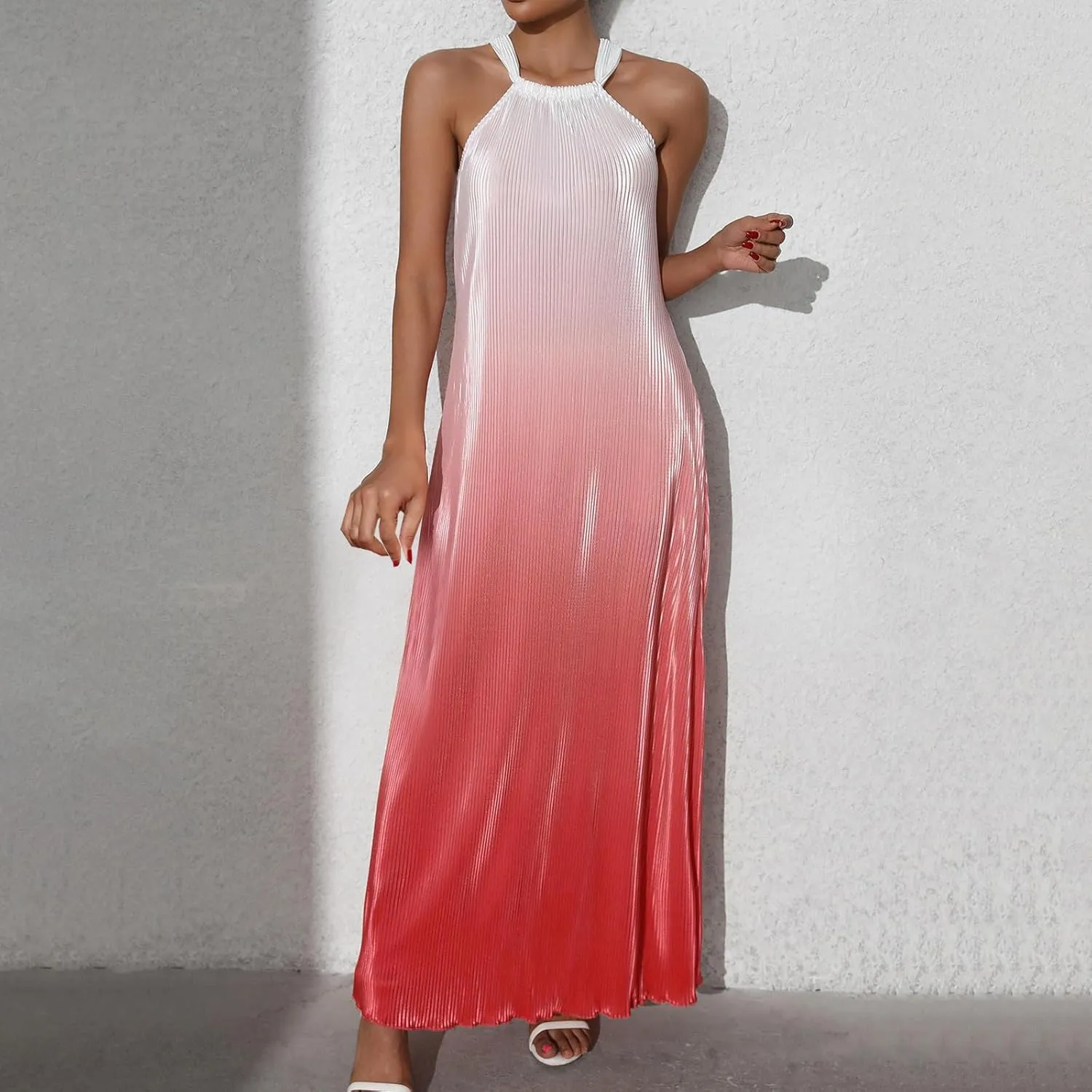 SMIDOW Maxi Dresses for Women 2025 Sexy Elegant Sleeveless Halter Neck Long Dress Gradient Cocktail Party Prom Dress