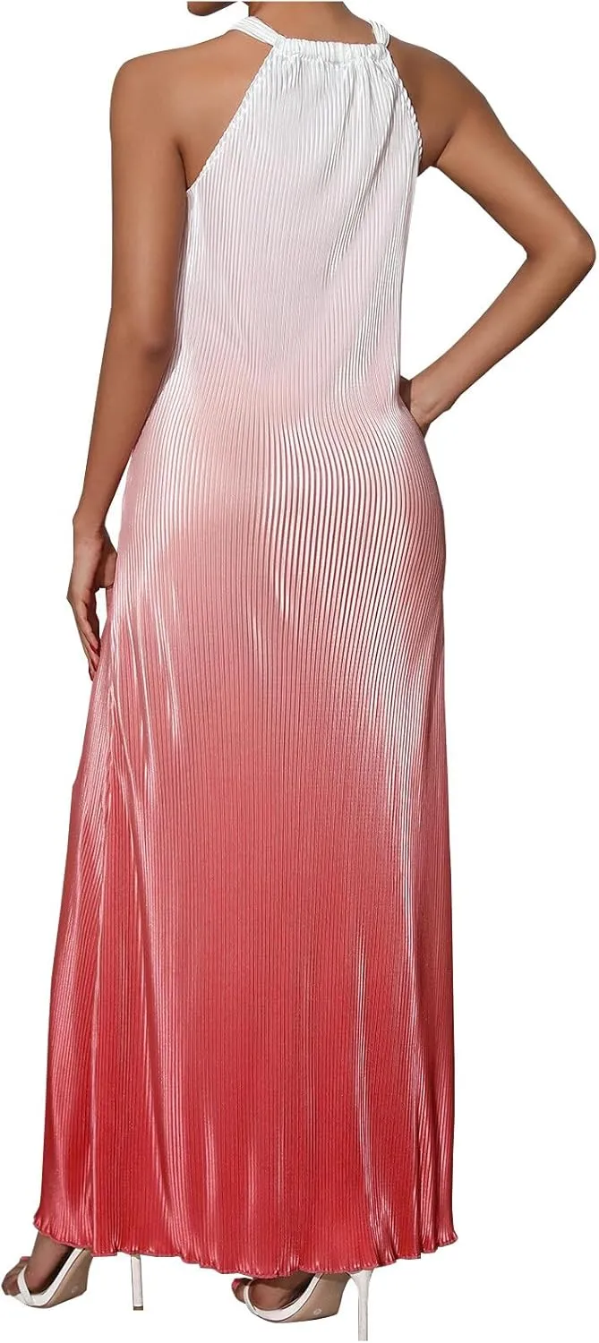 SMIDOW Maxi Dresses for Women 2025 Sexy Elegant Sleeveless Halter Neck Long Dress Gradient Cocktail Party Prom Dress